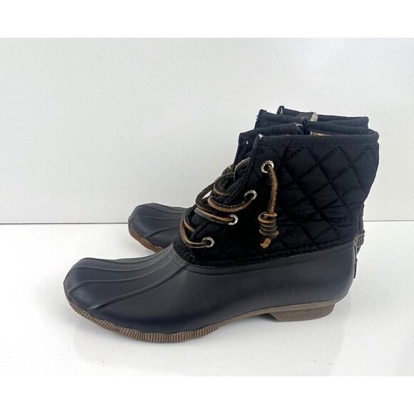 Sperry Saltwater Quilted Duck Boot Black Size 7 M Waterproof Rain Snow - Picture 2 of 8